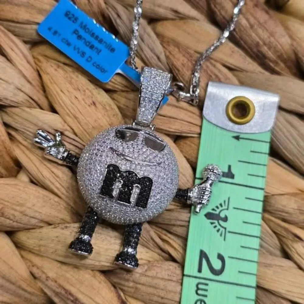 925 Sterling Silver Moissanite M&M Character Necklace